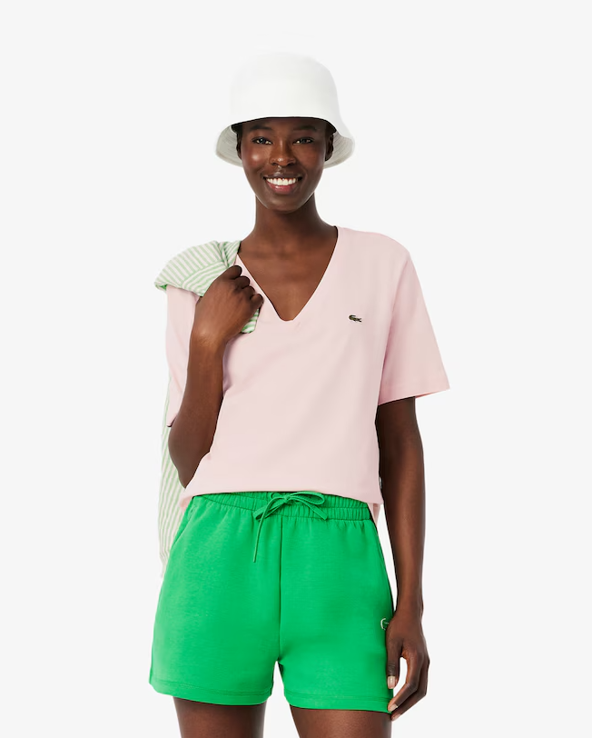 Camiseta de Algodão com Gola V e Caimento Relaxado