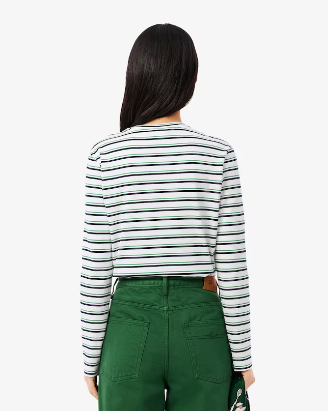 Camiseta de Algodão Listrada com Manga Longa