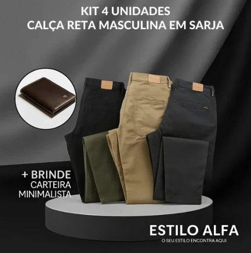 CALÇA RETA MASCULINA EM SARJA - KIT 4 UNIDADES (COD 3)
