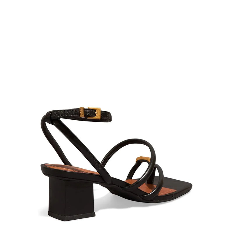 Sandália Elegance Metal – Salto Bloco e Tiras Finas com Detalhe Dourado